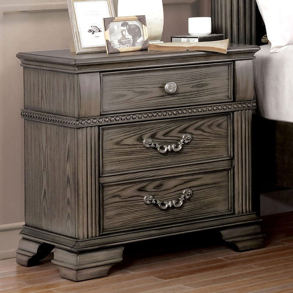 Furniture of America - Pamphilos Nightstand w/ USB in Gray
