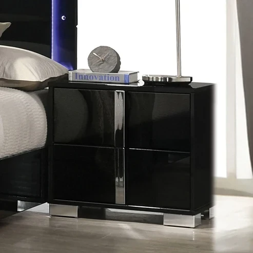 Furniture of America - Sinistra Nightstand in Piano Black