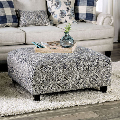 Furniture of America - Nash Ottoman in Ivory/Navy