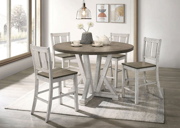 Furniture of America - Dakota 5 Pc. Round Counter Ht. Table Set in Antique White/Ash Brown
