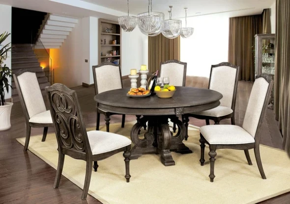 Furniture of America - Arcadia 7 Pc. Round Dining Table Set in Rustic Natural Tone/Ivory