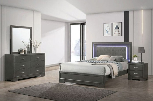 Furniture of America - Alison 5 Pc. Queen Bedroom Set w/ 2NS in Metallic Gray