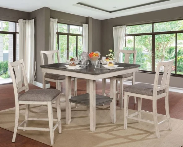 Furniture of America - Ann 5 Pc. Counter Ht. Table Set in Antique White/Gray