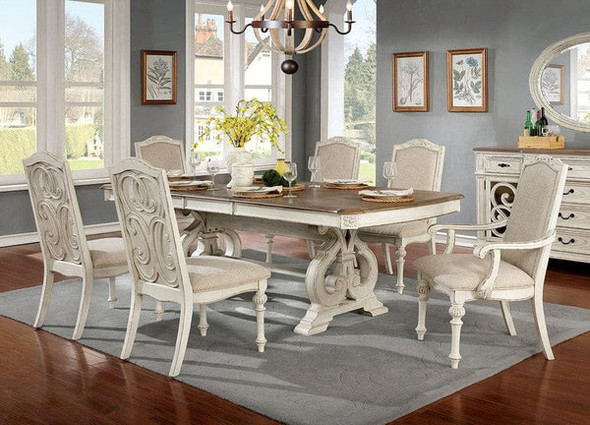 Furniture of America - Arcadia 7 Pc. Dining Table Set (2AC+4SC) in Antique White