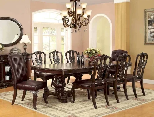 Furniture of America - Bellagio - 9 Pc. Dining Table Set - Brown Cherry - CM3319T-9PC-WOOD