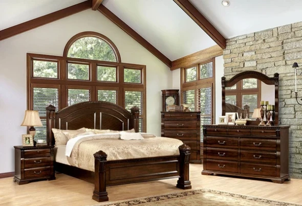 Furniture of America - Burleigh 5 Pc. Queen Bedroom Set w/ Chest in Cherry