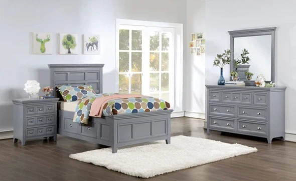 Furniture of America - Castlile 4 Pc. Twin Bedroom Set in Gray - CM7413GY-T-4PC