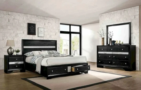 Furniture of America - Chrissy - 3 Pc. Queen Bedroom Set - Black - CM7552BK-Q-4PC