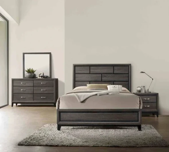 Furniture of America - Errico - 4 Pc. Queen Bedroom Set w/ 2NS - Gray
