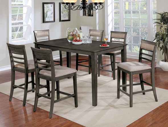 Furniture of America - Fafnir 7 Pc. Counter Ht. Table Set in Weathered Gray/Beige
