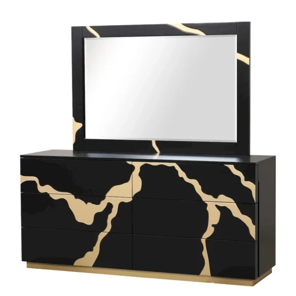 Furniture of America - Goldsberg - 4 Pc. Queen Bedroom Set w/ 2NS - Black/Gold