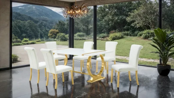 Furniture of America - Holbaek - 6 Pc. Dining Table Set, Gold - 80", GW Chair
