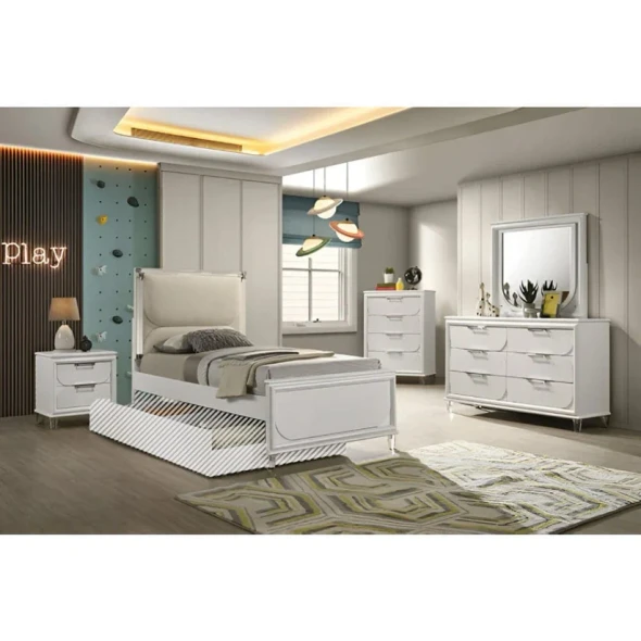 Furniture of America - Lareina 5 Pc. Twin Bedroom Set w/ Chest in Pearl White