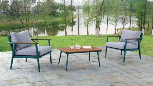 Furniture of America - Marsha 3 Pc. Outdoor Set in Gray/Green/Oak