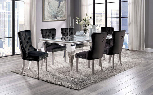 Furniture of America - Neuveville 7 Pc. Dining Table Set, Black Chairs in White/Chrome