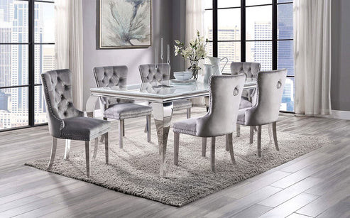 Furniture of America - Neuveville 7 Pc. Dining Table Set, Gray Chairs in White/Chrome
