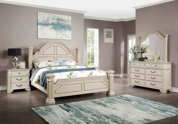 Furniture of America - Pamphilos - 4 Pc. Queen Bedroom Set w/ 2NS - Antique White