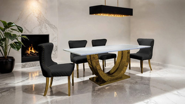 Furniture of America - Portanova 7 Pc. Dining Table Set in Gold/Black