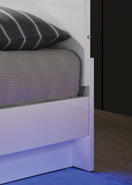 White/Chrome LED Light Floating Queen Size Bed