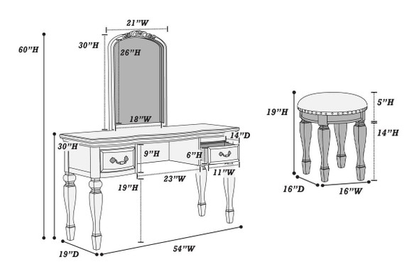 3 Piece Vanity Set Black Finish