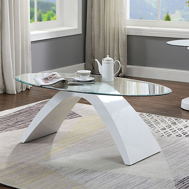 Modern  Clear Glass/White High Gloss Coffee Table