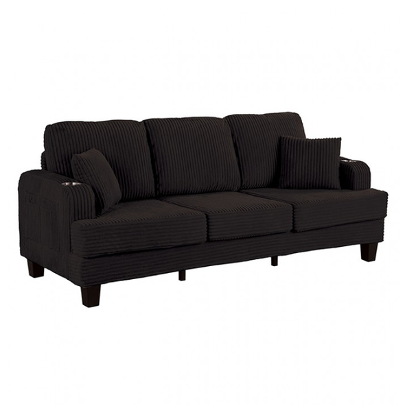 Black Corduroy Plush Couch Sofa USB-A & USB-C Charging Port