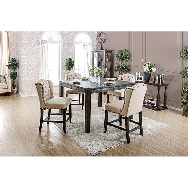 Sania Antique Rustic Black 7 Piece Counter Ht Dining Table Set