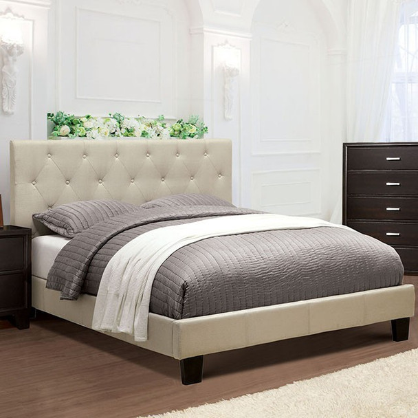 Queen Size Leeroy Bed Frame Ivory Button Tufted