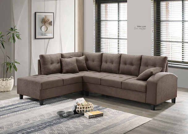 Brown Textured Fabric L Shape Couch Sofa Sectional
