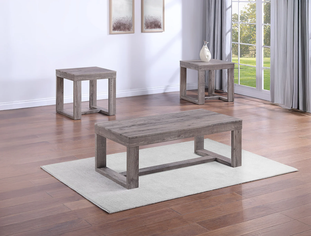 Laquila Grey Wood Veneer Living Room Coffee End Table Set 3pc