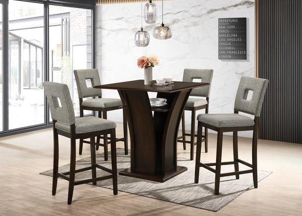 Sania Square Counter Height Dining Table Set Cappuccino Color Finish 5pc