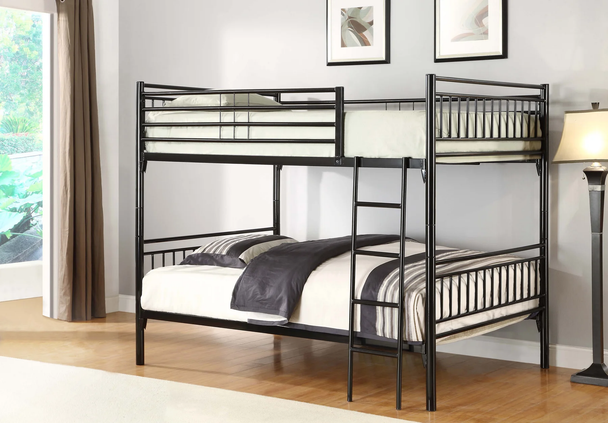 Full / Full Convertible Metal Bunk Bed Frame Black
