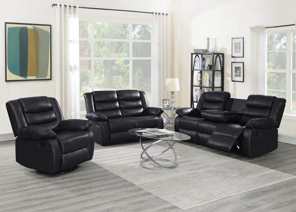 3PC Black Bonded Leather Couch Sofa Recliner, Loveseat Recliner, Recliner Chair