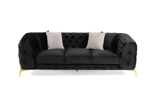 Casa Clarice Transitional Black Velvet Couch Sofa