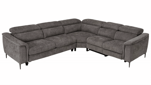 Casa Coffman Modern Grey Fabric Sectional Sofa w/ Sofa Bed + Recliner