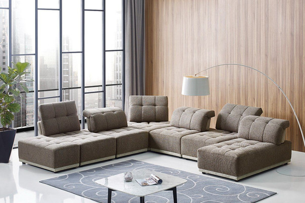 Modern Brown & Beige Fabric Modular Couch Sectional Sofa
