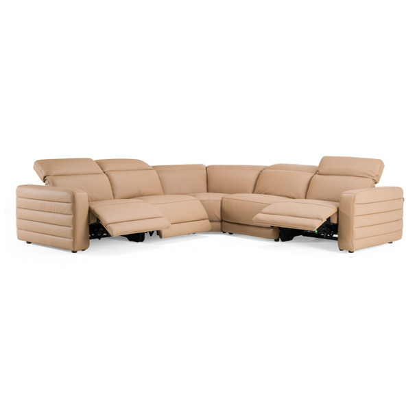 Modern Brown Leather Sectional Sofa w/ 3 Recliners
