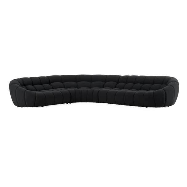 Hexagonal Tufted Seat Black Fabric Sectional Sofa