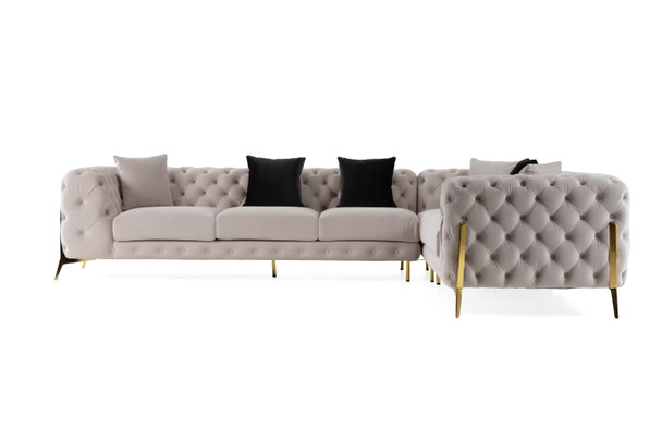 Transitional Light Beige Velvet Sectional Sofa
