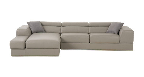 Modern Grey Italian Leather Left Facing Sectional Sofa