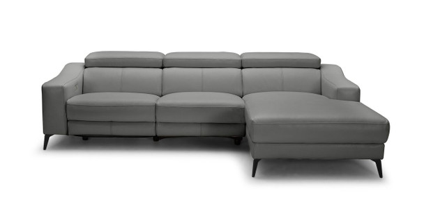 Top Grain Leather Modern L-Shape RAF Grey Leather Sectional Sofa with 1 Recliner