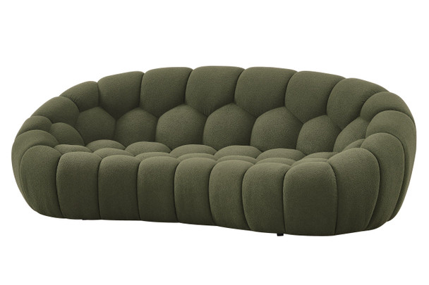 Hexagonal Tufted Seat Modern Curved Green Fabric Loveseat