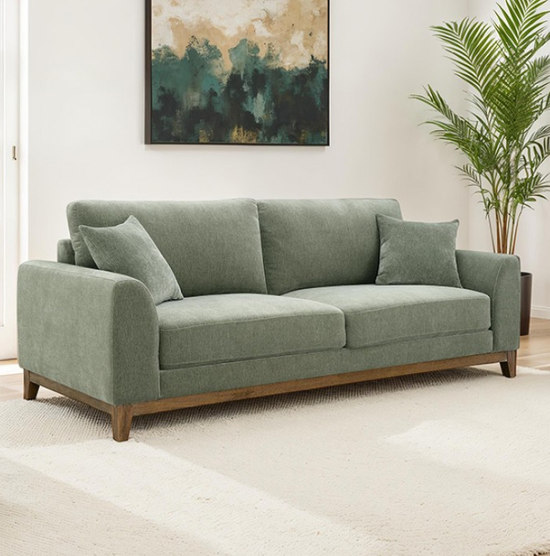 Watton Mid-Century Modern Chenille Olive Green Couch Sofa