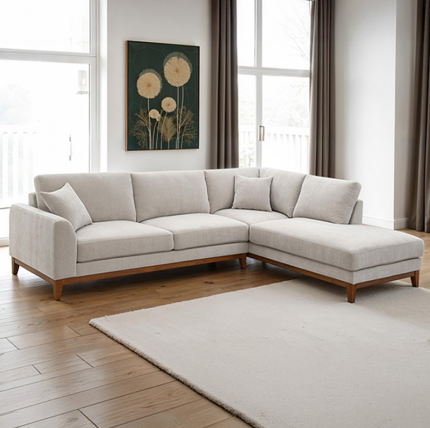 Watton Mid-Century Modern Chenille Light Gray Couch Sofa Sectional