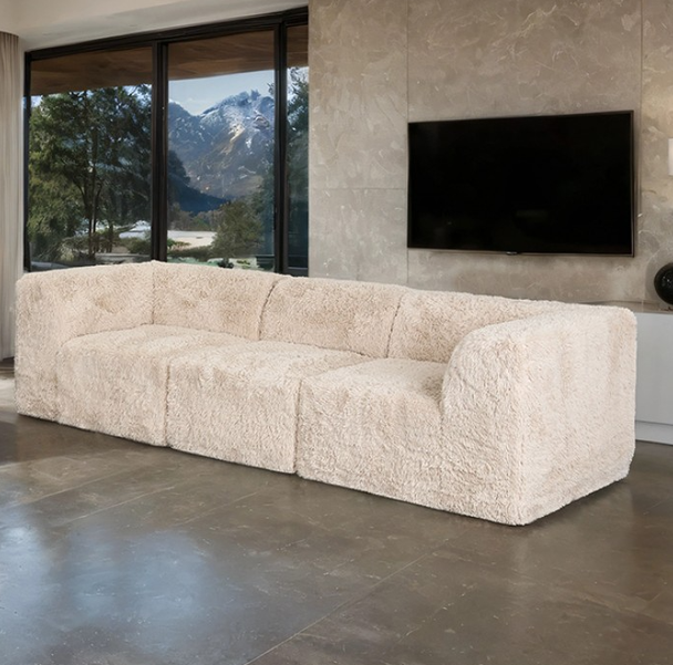 Modular Design Sand Faux Fur, Compressed High Density Foam Couch Sofa