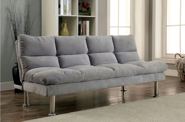 Furniture of America Gray Microfiber Couch Sofa Futon Sofa Bed CM2902GY