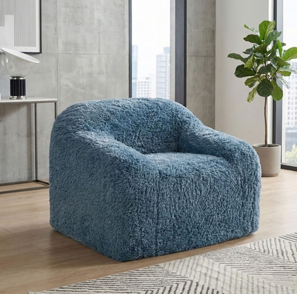 Furniture of America Faux Fur Accent Chair – Oversized Plush Compressed Lounge Seating FM67009BL-CH