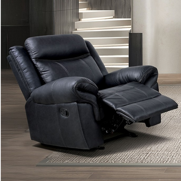 Furniture of America Black Glider Recliner Leatherette Contrast Welt NX6001BK-CH