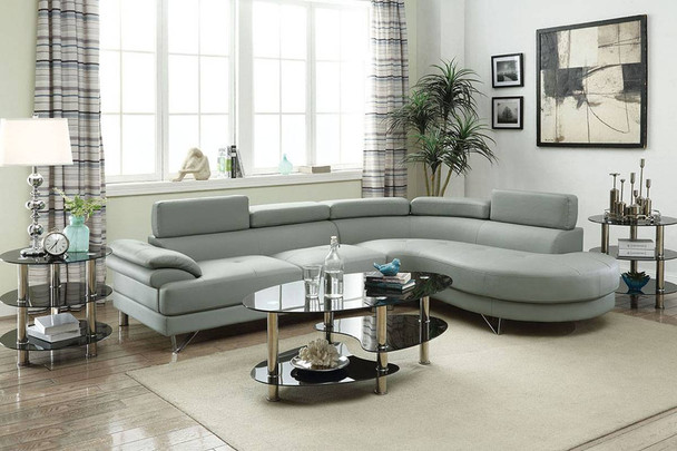 Grey Faux Leather Modern Couch Sofa Sectional