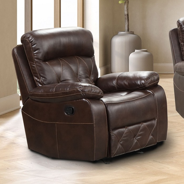 Furniture of America Brown Glider Recliner Leatherette Diamond Stitching Chair NX6004BR-CH